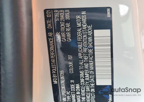 2022 Polestar 2 z USA, uszkodzony, nr VIN LPSED3KA7NL067355